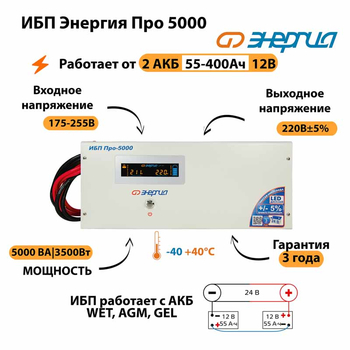 Энергия ИБП Про 5000 24В - ИБП и АКБ - ИБП для котлов - . Магазин оборудования для автономного и резервного электропитания Ekosolar.ru в Белгороде
