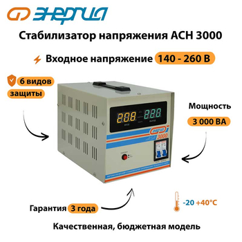 Однофазный стабилизатор напряжения Энергия АСН 3000 - Стабилизаторы напряжения - Однофазные стабилизаторы напряжения 220 Вольт - Энергия АСН - . Магазин оборудования для автономного и резервного электропитания Ekosolar.ru в Белгороде