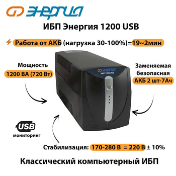 Энергия ИБП 1200 USB - ИБП и АКБ - ИБП для компьютера - . Магазин оборудования для автономного и резервного электропитания Ekosolar.ru в Белгороде