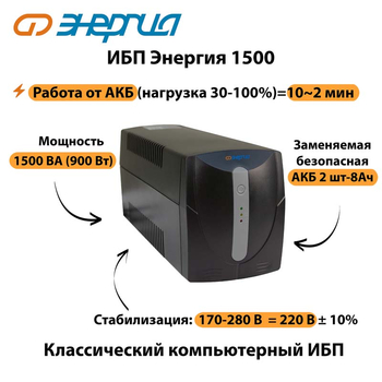 Энергия ИБП 1500 - ИБП и АКБ - ИБП для компьютера - . Магазин оборудования для автономного и резервного электропитания Ekosolar.ru в Белгороде