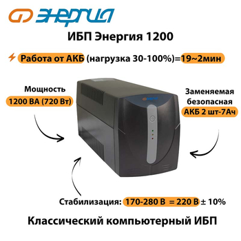 Энергия ИБП 1200 - ИБП и АКБ - ИБП для компьютера - . Магазин оборудования для автономного и резервного электропитания Ekosolar.ru в Белгороде