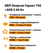 ИБП Энергия Гарант 750 + Аккумулятор S 40 Ач - 12В (450Вт - 49мин) - ИБП и АКБ - ИБП для котлов - . Магазин оборудования для автономного и резервного электропитания Ekosolar.ru в Белгороде