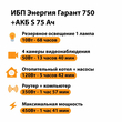 ИБП Энергия Гарант 750 + Аккумулятор S 75 Ач - 12В (450Вт - 91мин) - ИБП и АКБ - ИБП для котлов - . Магазин оборудования для автономного и резервного электропитания Ekosolar.ru в Белгороде